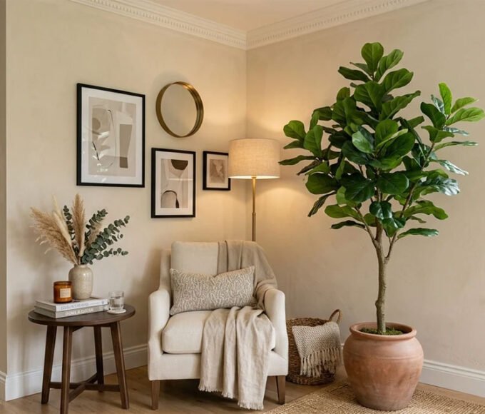 How Can Artificial Trees Add Depth to a Plain Interior Without Adding Clutter?